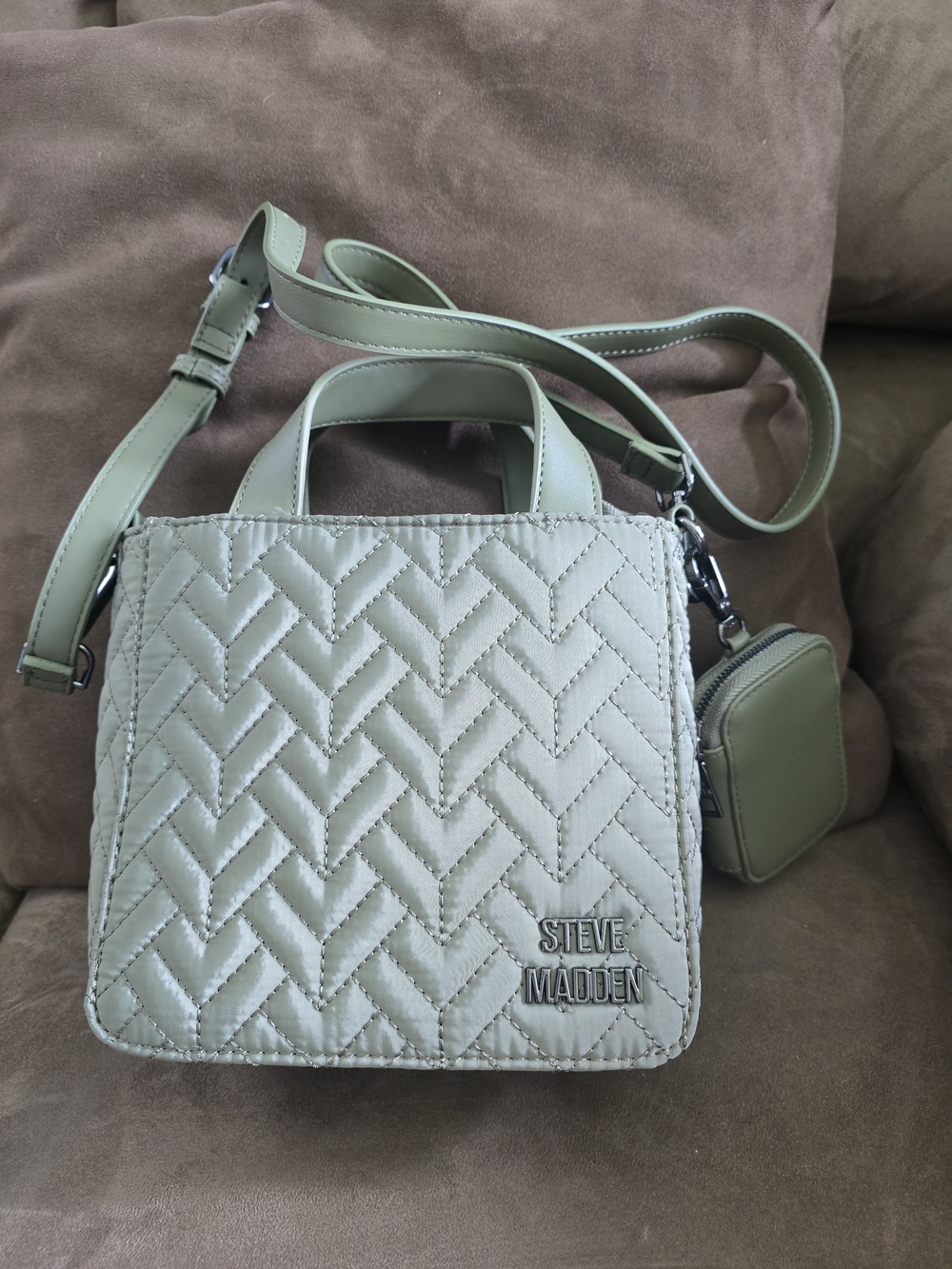 Steve Madden Quilted Olive Green Crossbody Tote